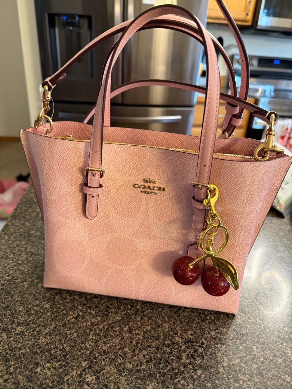 Coach Pink Mini Tote with Gold Cherry Charm